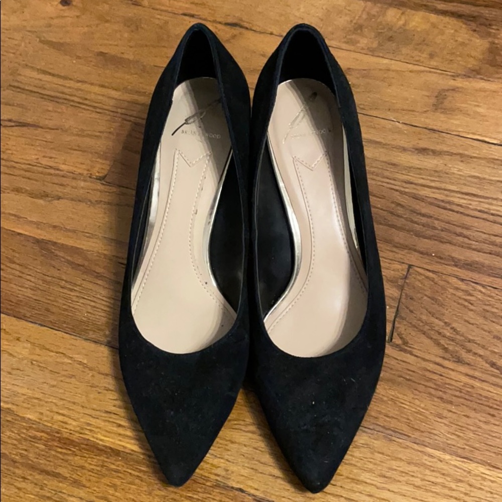 Brian Atwood Black & Gold Suede Heels Size 7.5